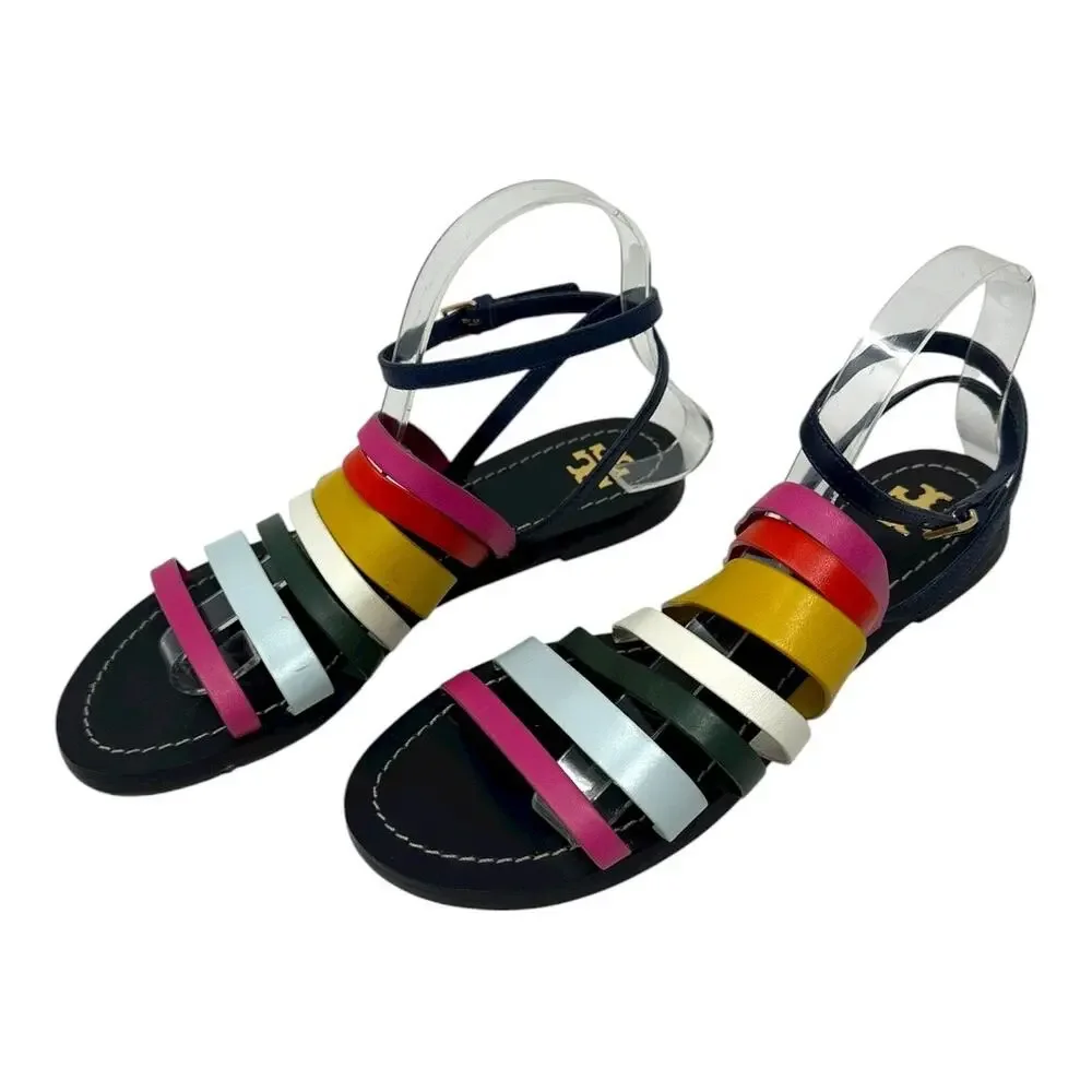 Tory Burch Multicolor Leather Strappy Sandals Ankle Strap Size 7.5